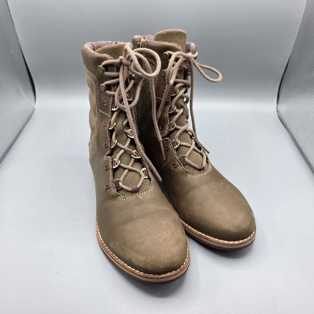Ahnu Chenery Boots Womens 8 GUC Brown Leather Combat‎ Comfort Lace Up Zipper